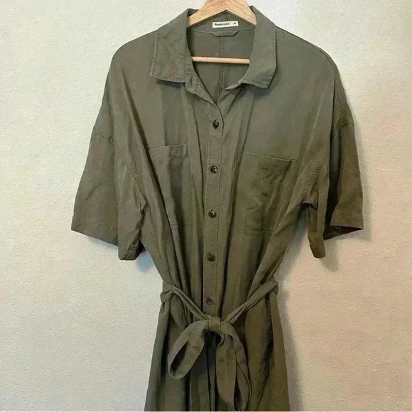 Marine Layer - Midi Green Short Sleeve Button Down Dress - Picture 1 of 8